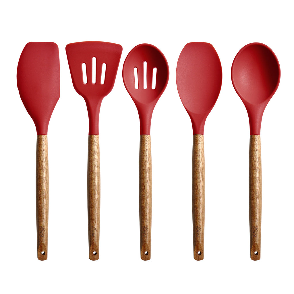 Cook with Color Silicone Cooking Utensils Set, 4 Piece Kitchen Utensils  with Wooden Handles 