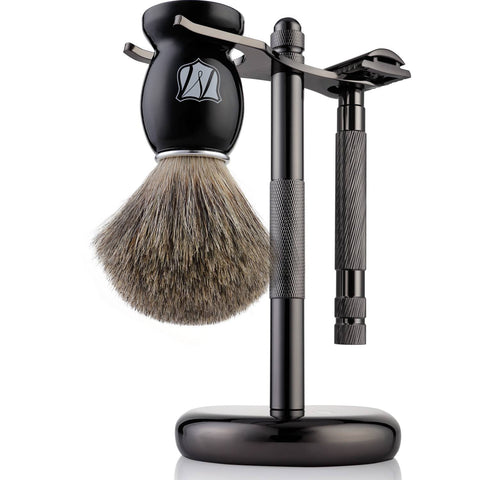 Men's Shaving Kit with Safety Razor,Pure Badger Hair Shaving Brush - Miusco
